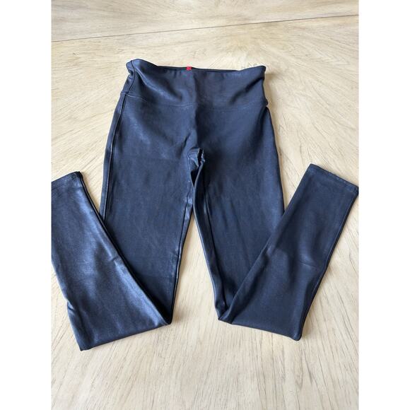 SPANX Leggings Moto Faux Leather Biker High Waisted GYM Ankle Stretch Sexy S - Picture 7 of 9